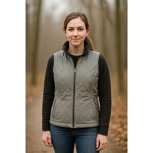 Columbia 1X Quilted Hooded Vest Gray Zip Pockets Thermal Layer Outdoor Hiking